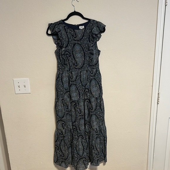 J. Crew Blue and Gray Ruffled Tiered Midi Dress - Picture 3 of 6